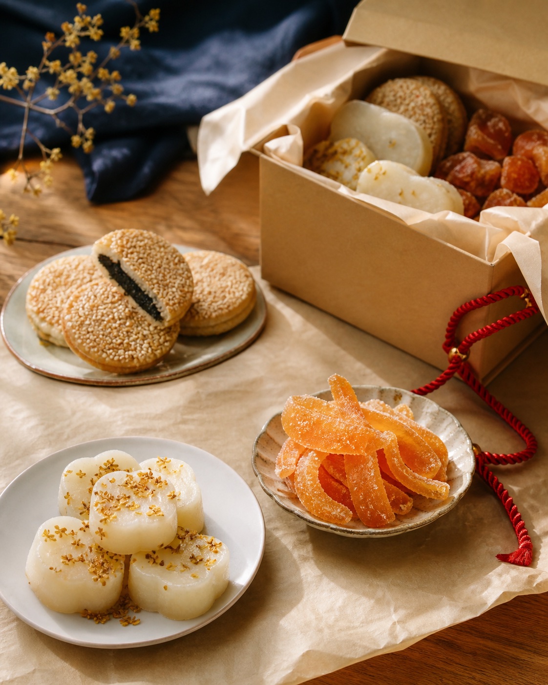 Traditional Chinese sweets and regional snacks arranged as a gift
